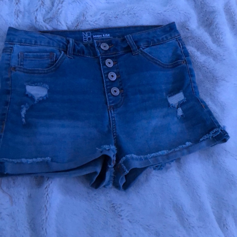 high waist blue denim shorts